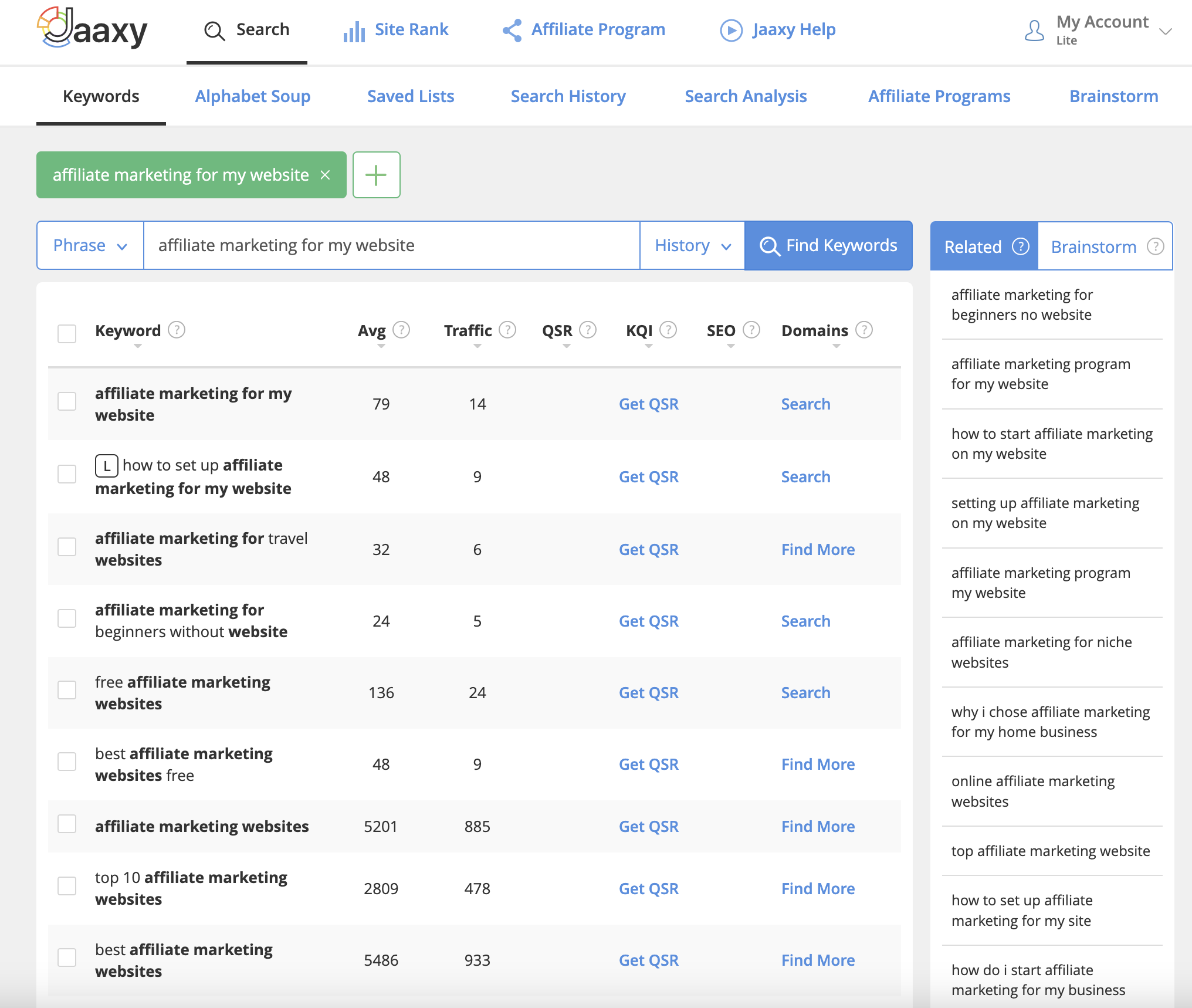 Jaaxy research tool